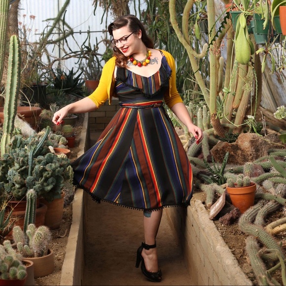 Voodoo Vixen Dresses & Skirts - Voodoo Vixen dark rainbow serape Pom Pom dress